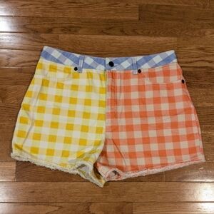 Anthropologie Farm Rio Blue Orange And Yellow Gingham Large Shorts